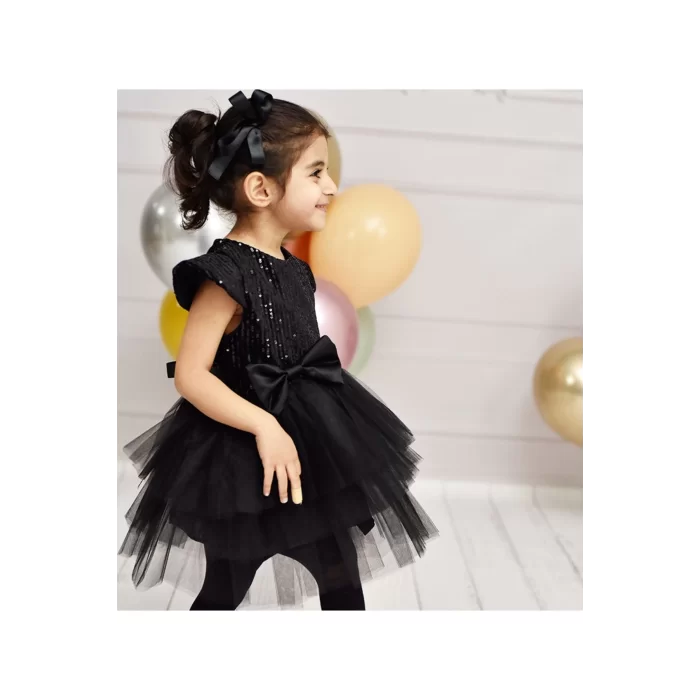 Kız Çocuk Siyah Payetli Kat Kat Tütülü Kabarık Elbise