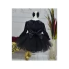 Kız Çocuk Siyah Kadife Parıltılı Bebe Yakalı Pamuk Kabarık Elbise