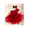Kız Çocuk Kırmızı Payetli Grenli Tek Omuz Kabarık Elbise