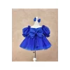 Kız Çocuk Saks Mavisi Parıltılı Kalp Detaylı Balon Kol Elbise