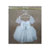 Kız Çocuk Beyaz Dalgalı Parıltılı Kalp Detaylı Prenses Kollu Kabarık Elbise