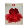 Kız Çocuk Kırmızı Payetli Prenses Kol Arka Dekolteli Kabarık Elbise