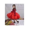 Kız Çocuk Kırmızı Payetli Kadife Ekstra Kabarık Önden Üçgen Dekolteli Elbise