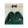 Kız Çocuk Zümrüt Yeşili Kadife Tütülü Elbise