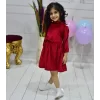 Kız Çocuk Kadife Kumaş Ön Fiyonk Elbise