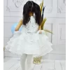 Kız Çocuk Beyaz Taşlı Boncuklu Kabarık Parıltılı Elbise