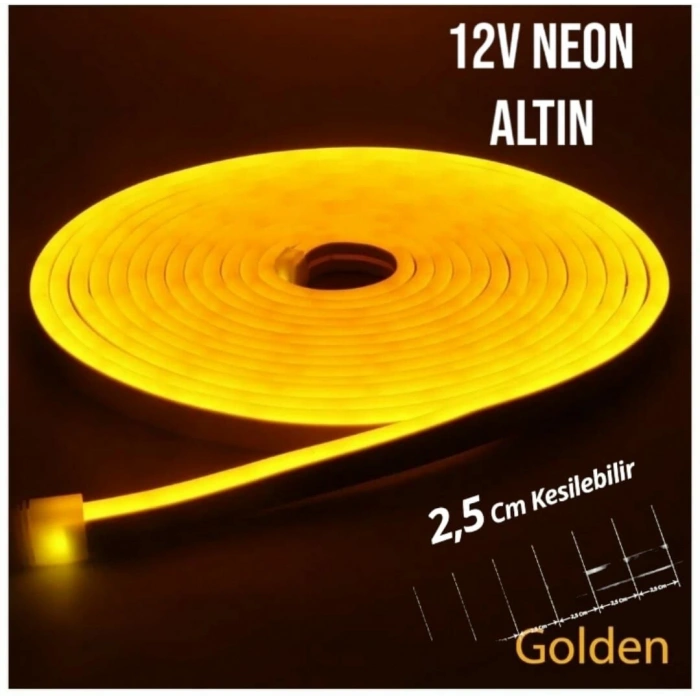 12 Volt Neon Şerit LED Altın 5 Metre Rulo