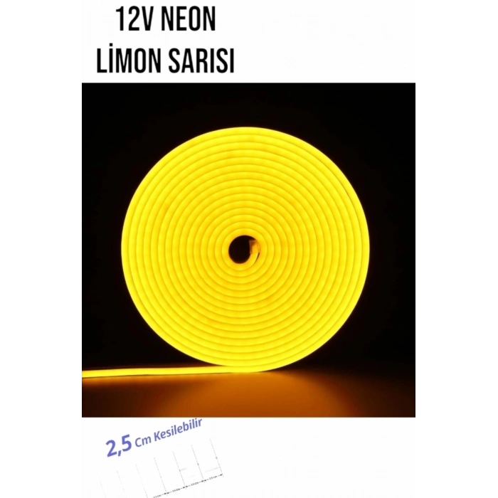 12 Volt Neon Şerit LED Limon Sarısı 5 Metre