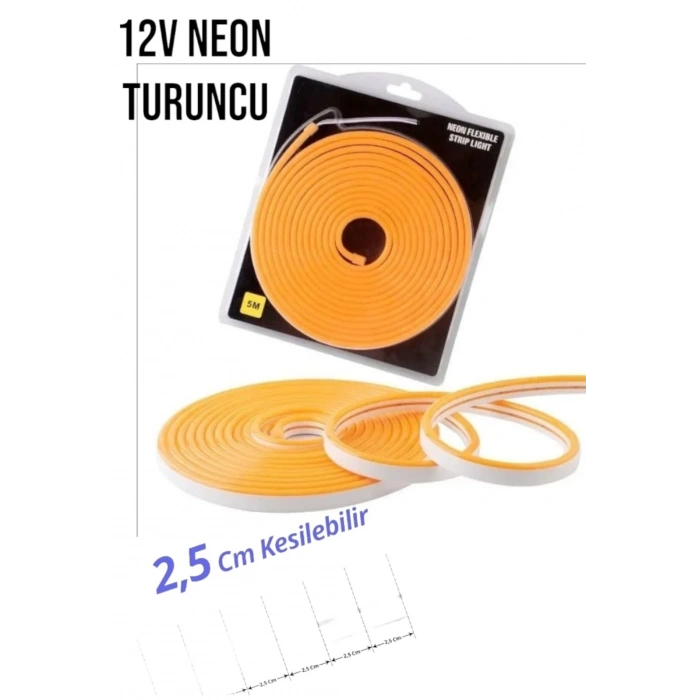 12 Volt Neon Şerit LED Turuncu 5 Metre Rulo