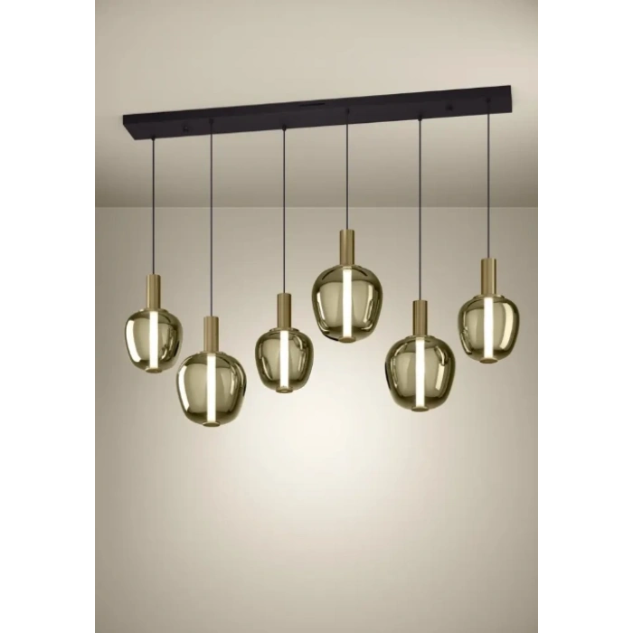 FRUITERA 150 cm Yüksekliğinde Siyah. Fırçalanmış Pirinç Çelik Sarkıt Avize