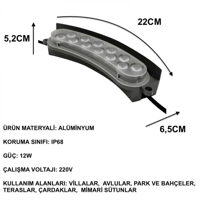 Palmiye & Sütun Tipi LED Halka Aydınlatma Armatürü – 12W IP Korumalı