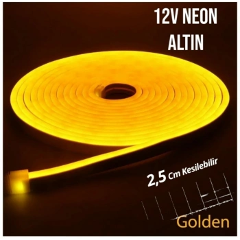 12 Volt Neon Şerit LED Altın 5 Metre Rulo
