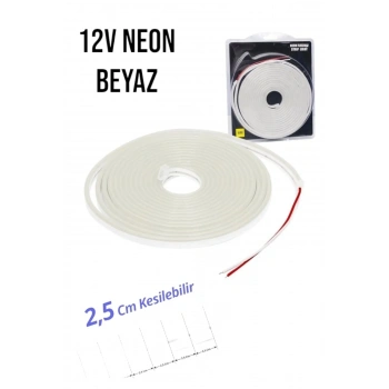 12 Volt Neon Şerit LED Beyaz 5 Metre Rulo