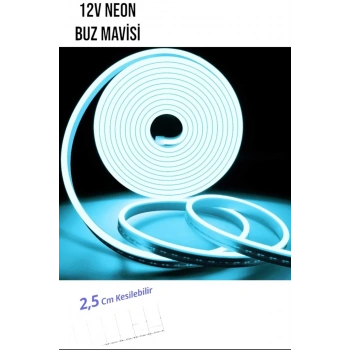 12 Volt Neon Şerit LED Buz Mavisi 5 Metre Rulo