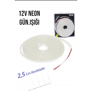 12 Volt Neon Şerit LED Günışığı 5 Metre Rulo