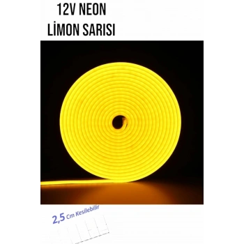 12 Volt Neon Şerit LED Limon Sarısı 5 Metre