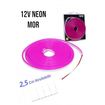 12 Volt Neon Şerit LED Mor 5 Metre Rulo