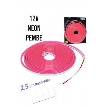 12 Volt Neon Şerit LED Pembe 5 Metre Rulo