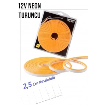 12 Volt Neon Şerit LED Turuncu 5 Metre Rulo