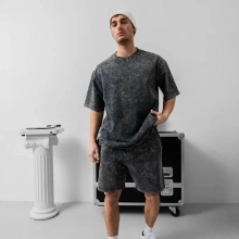 Yeni Sezon Yıkamalı Unisex Şortlu Takım - SİYAH