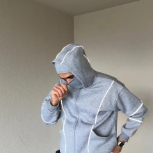 Reflektör Detay Hoddie Hırka Gri