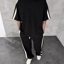 Yan Şerit Oversize Eşofman Takım Siyah