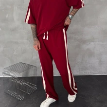 Yan Şerit Oversize Eşofman Takım Kırmızı
