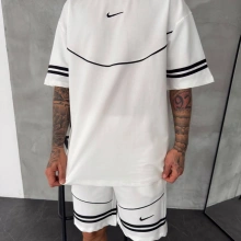 Şerit Detay Oversize Şortlu Takım Beyaz