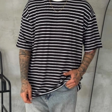 Sw Çizgili Nakış Tshirt Siyah