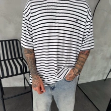 Sw Çizgili Nakış Tshirt Beyaz