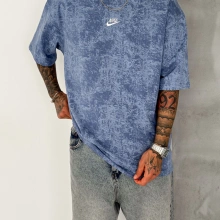 Basic Yıkamalı nk Tshirt Mavi