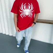 Spider Detay Oversize Tshirt Kırmızı