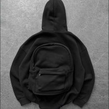 Çantalı Unisex Oversize Sweatshirt Siyah