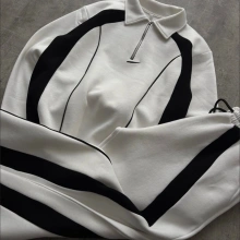 Dik Yaka Polo Yaka Eşofman Takım Beyaz