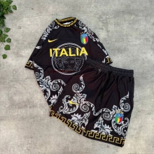 İTALİA Desenli Unisex Oversize Şortlu takım -Siyah