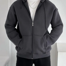 Kapüşonlu Oversize Hırka - Gri