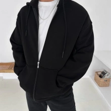 Kapüşonlu Oversize Hırka - Syiah