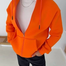 Kapüşonlu Oversize Hırka - Turuncu