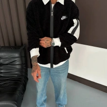 NK Unisex Peluş Ceket Siyahh