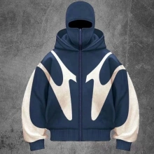 Parçalı Kar Maske Oversize Hırka Mavi