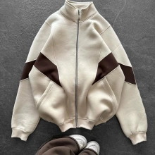 Parçalı Oversize Hırka - Bej