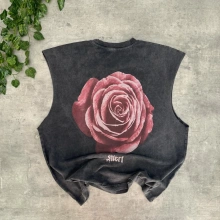 Rose Oversize Yıkamalı Sıfır Kol Tshirt