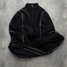 Şerit Biyeli Eşofman Takım Siyah