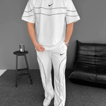 Şeritli Nk Baggy Unisex Eşofman Takımı - Beyaz