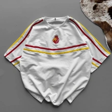 Şeritli Unisex Oversize Tshirt - GS/Beyaz