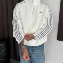 Sw Şeritli Unisex Hırka Beyaz