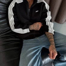 Sw Şeritli Unisex Hırka Siyah