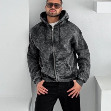 Yıkamalı Oversize Kapüşonlu Hırka