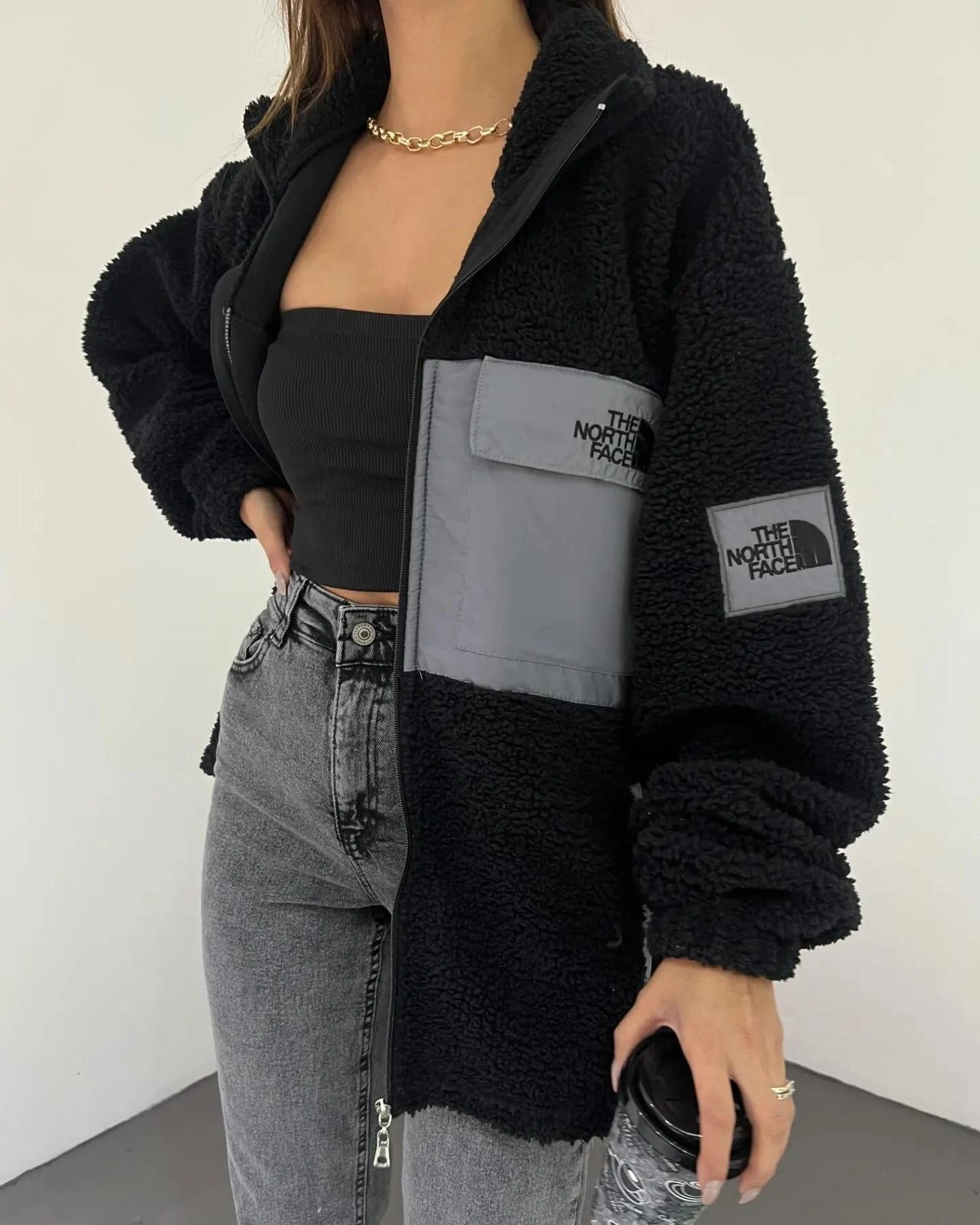 Kuzu Peluş Oversize Ceket Siyah