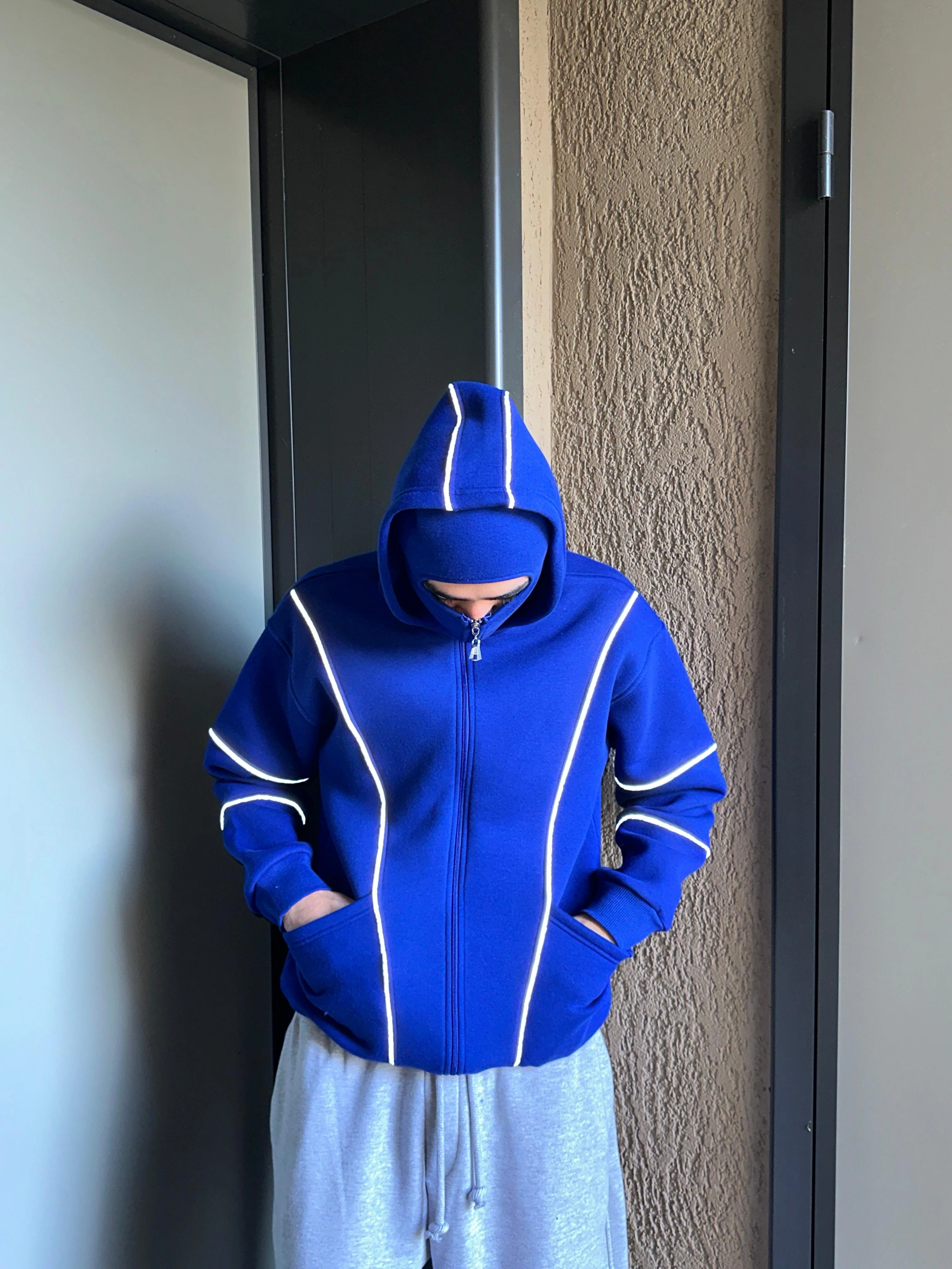 Reflektör Detay Hoddie Hırka Lacivert